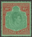 Leeward Islands 1944 KGVI 10sh Deep Green and Dp Vermilion Ord Paper Mint SG113c