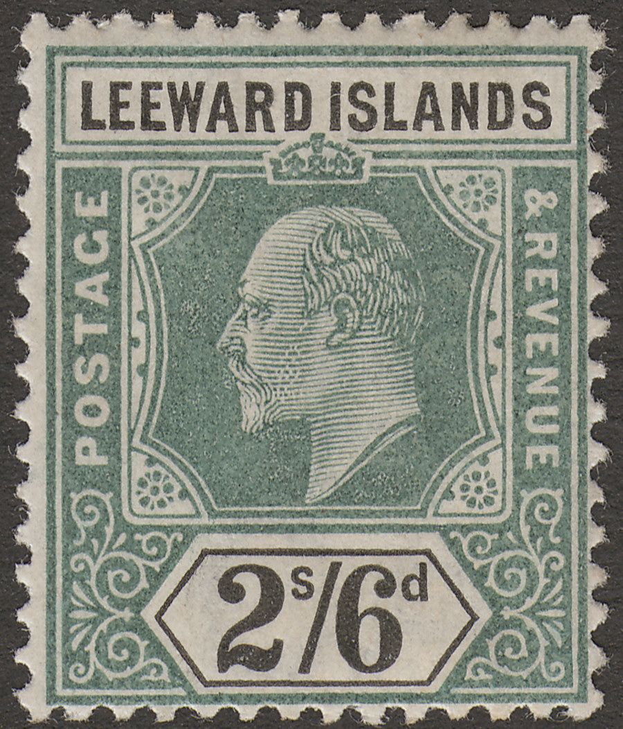 Leeward Islands 1902 KEVII 2sh6d Green and Black Mint SG27