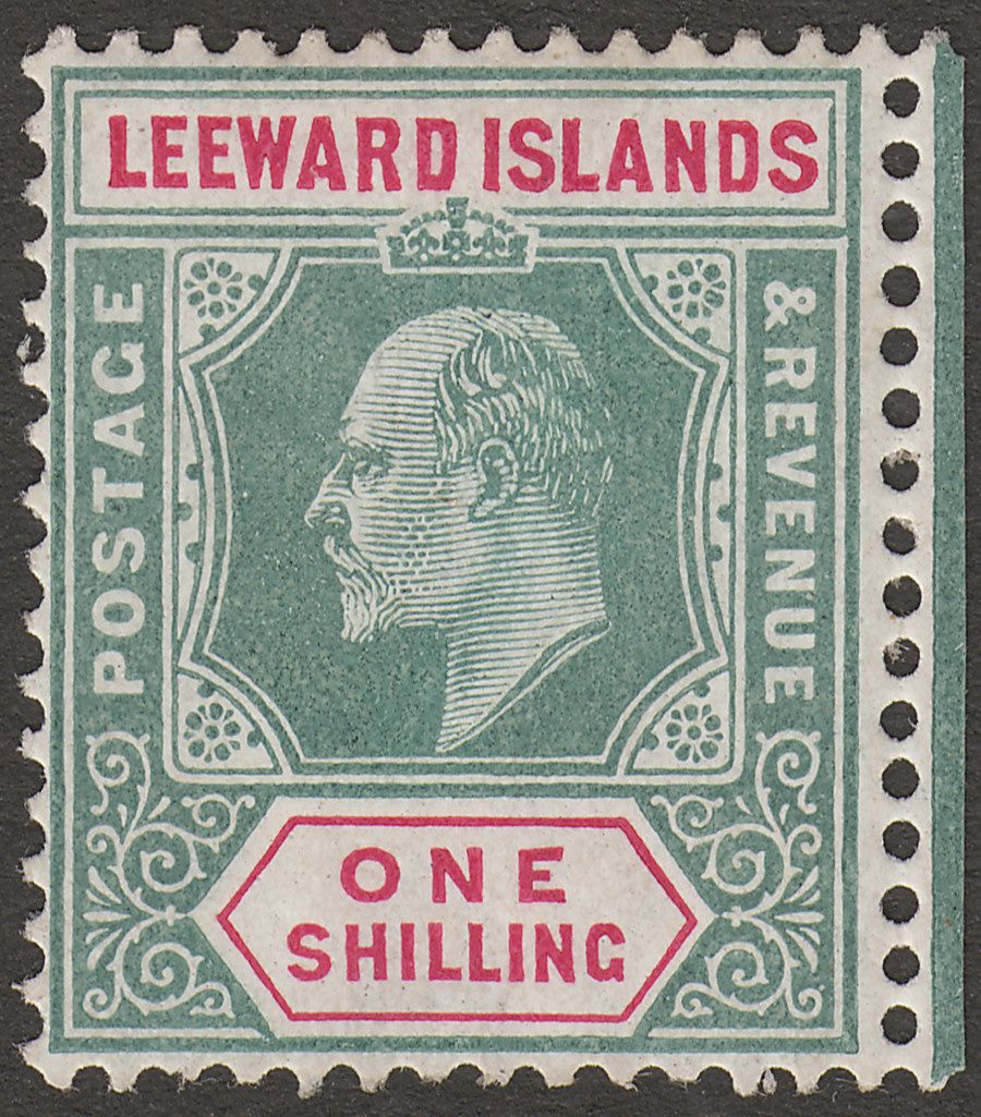 Leeward Islands 1908 KEVII 1sh Green and Carmine Mint SG35