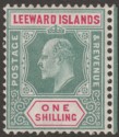 Click for more photos and details Leeward Islands 1908 KEVII 1sh Green and Carmine Mint SG35