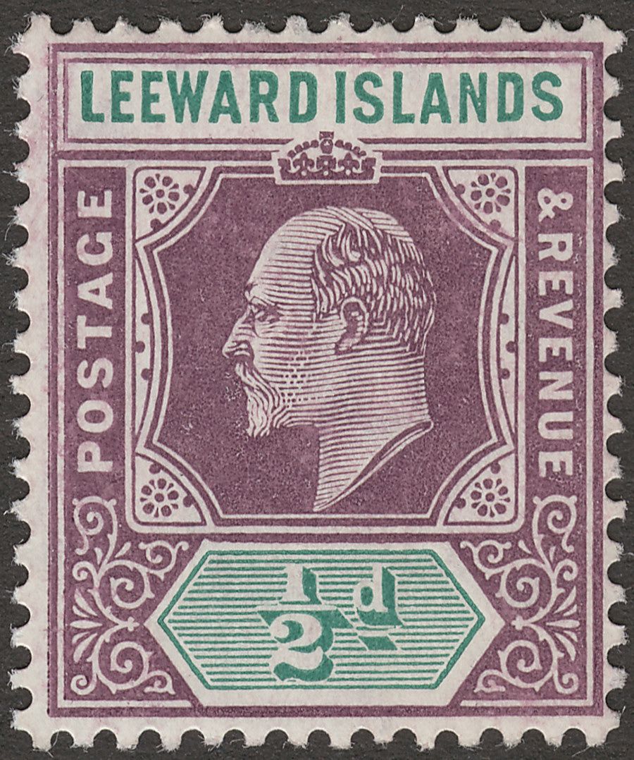 Leeward Islands 1908 KEVII ½d Dull Purple and Green on Chalky Paper Mint SG29a