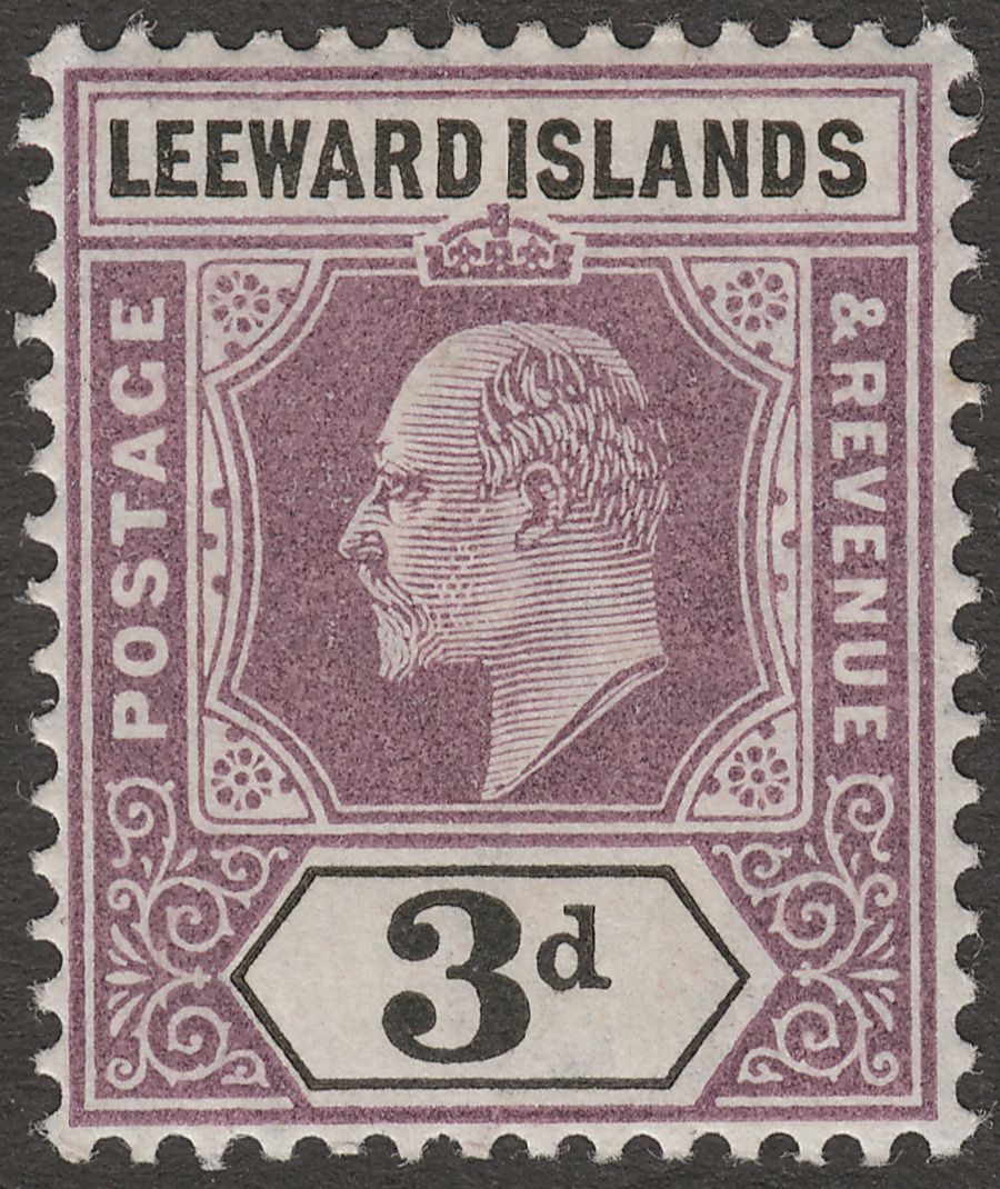 Leeward Islands 1905 KEVII 3d Dull Purple and Black on Ordinary Paper Mint SG33