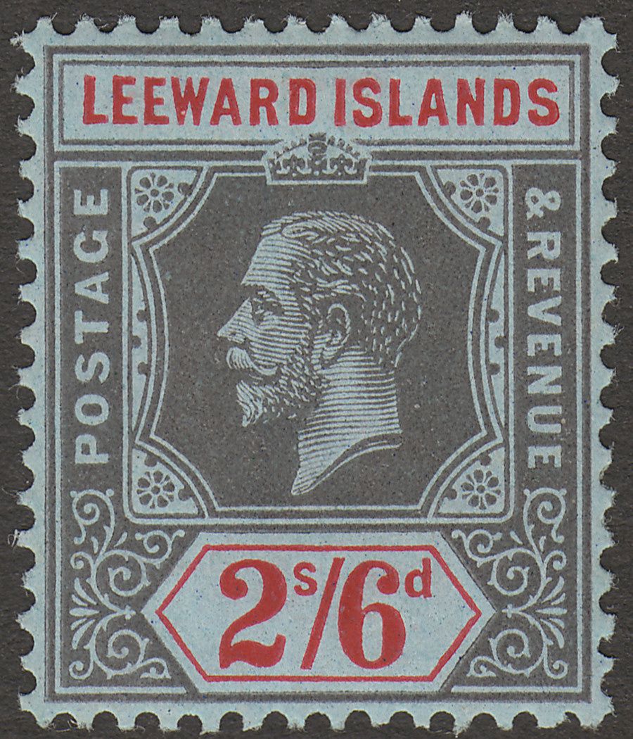 Leeward Islands 1913 KGV 2sh6d Grey-Black and Red on Blue Mint SG56