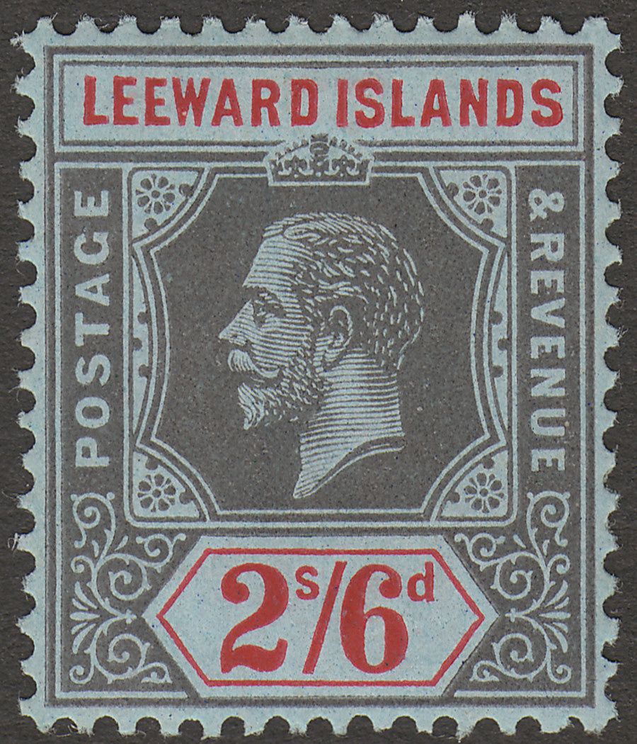 Leeward Islands 1913 KGV 2sh6d Grey-Black and Red on Blue Mint SG56