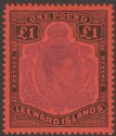 Click for more photos and details Leeward Islands 1952 KGVI £1 Violet and Black on Scarlet p13 Mint SG114c