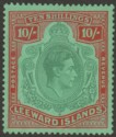 Leeward Islands 1938 KGVI 10sh Bluish Green and Deep Red Chalk Paper Mint SG113