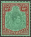 Click for more photos and details Leeward Islands 1938 KGVI 10sh Bluish Green and Deep Red Chalk Paper Mint SG113