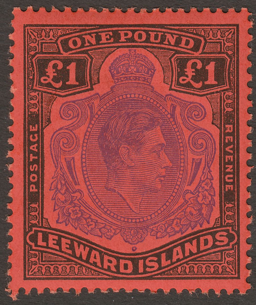 Leeward Islands 1951 KGVI £1 Violet and Black on Scarlet p13 Mint SG114c