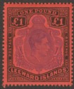 Leeward Islands 1951 KGVI £1 Violet and Black on Scarlet p13 Mint SG114c
