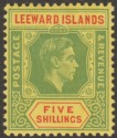 Click for more photos and details Leeward Islands 1938 KGVI 5sh Green and Red on Yellow Mint SG112