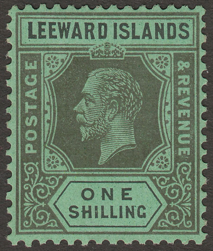 Leeward Islands 1931 KGV 1sh Black on Emerald Die I Mint SG87