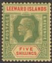 Click for more photos and details Leeward Islands 1923 KGV 5sh Green and Red on Pale Yellow Mint SG78