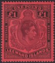 Click for more photos and details Leeward Islands 1937 KGVI £1 Deep Purple and Black on Crimson p14 Mint SG114