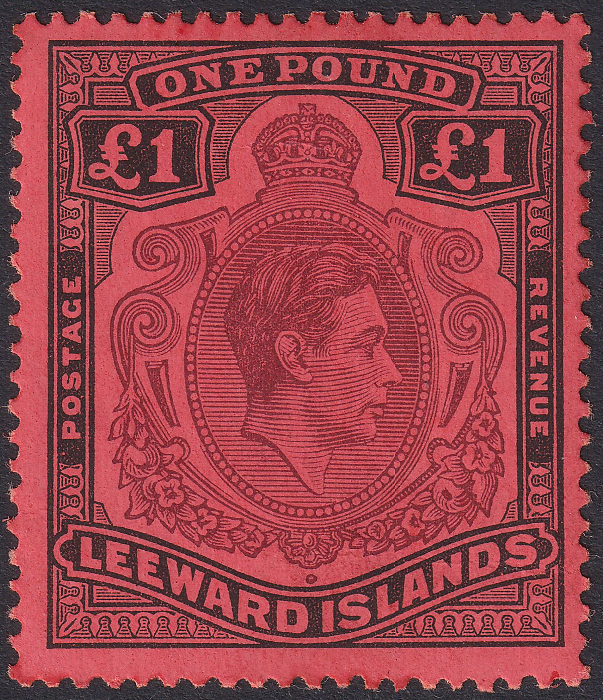 Leeward Islands 1938 KGVI £1 Purple and Black on Brick-Red p14 Mint SG114
