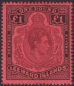 Click for more photos and details Leeward Islands 1938 KGVI £1 Purple and Black on Brick-Red p14 Mint SG114