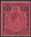 Click for more photos and details Leeward Islands 1942 KGVI £1 Purple and Black on Deep Carmine p14 Mint SG114a