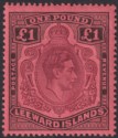 Leeward Islands 1942 KGVI £1 Purple and Black on Deep Carmine p14 Mint SG114a