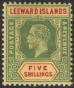 Click for more photos and details Leeward Islands 1915 KGV 5sh Green and Red on Lemon Mint SG57b