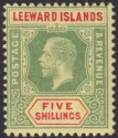 Click for more photos and details Leeward Islands 1920 KGV 5sh Pale Green and Red on Buff Mint SG57c cat £130