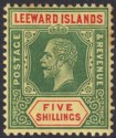 Click for more photos and details Leeward Islands 1913 KGV 5sh Green & Red on Yellow w White Back Mint SG57a TONES