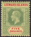 Click for more photos and details Leeward Islands 1920 KGV 5sh Pale Green & Red on Orange-Buff Mint SG57c cat £130
