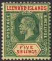 Leeward Islands 1913 KGV 5sh Green & Red on Yellow w White Back Used* SG57a