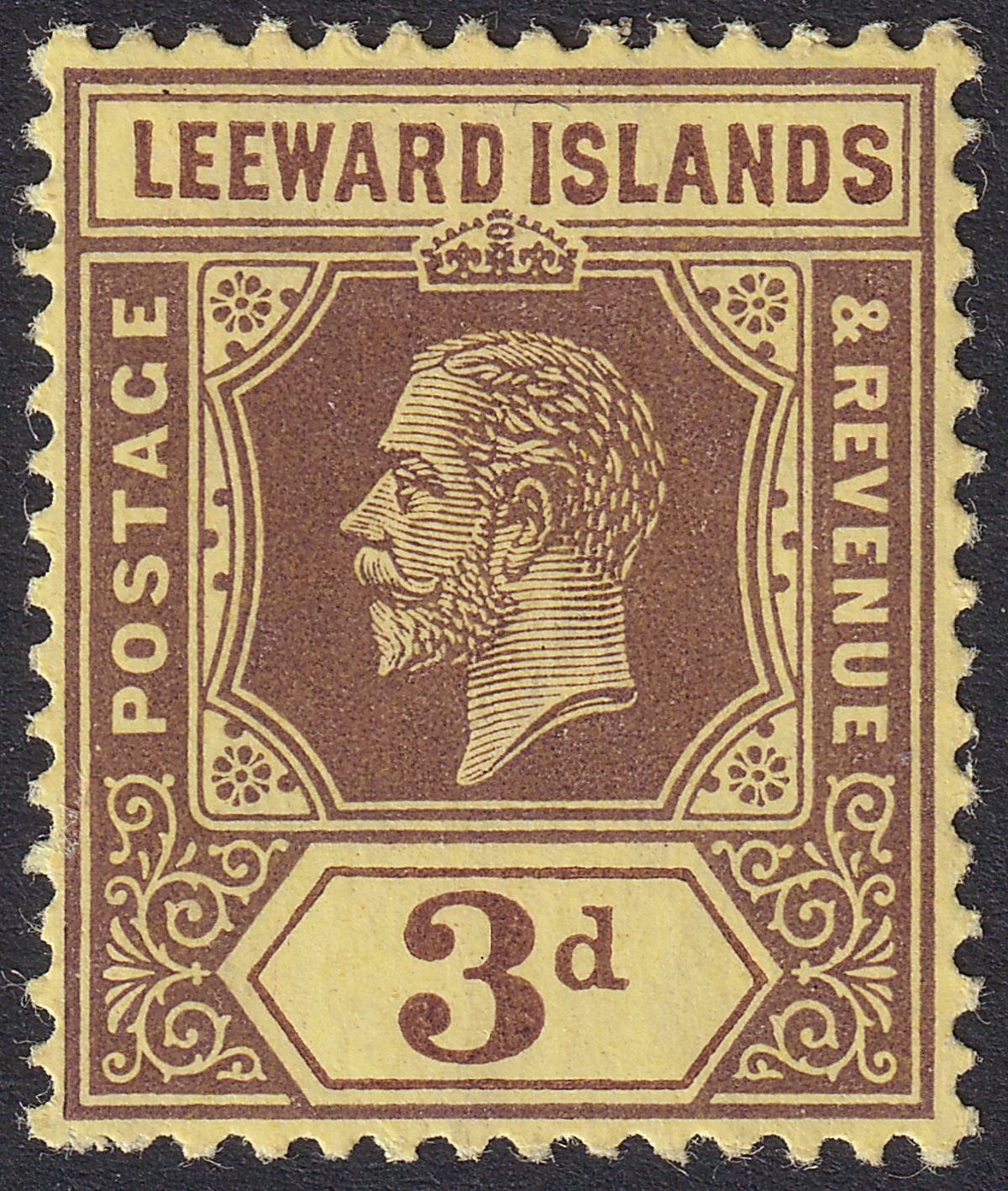 Leeward Islands 1914 KGV 3d Purple on Lemon Mint SG51b