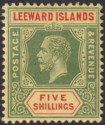 Click for more photos and details Leeward Islands 1915 KGV 5sh Green and Red on Lemon Mint SG57b
