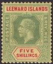Click for more photos and details Leeward Islands 1920 KGV 5sh Pale Green and Red on Orange-Buff Mint SG57c