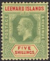 Click for more photos and details Leeward Islands 1920 KGV 5sh Pale Green and Red on Buff Mint SG57c