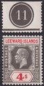 Click for more photos and details Leeward Islands 1924 KGV 4sh Black and Red Mint SG77 cat £25 Plate 11 Detached