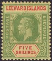 Click for more photos and details Leeward Islands 1923 KGV 5sh Green and Red on Pale Yellow Mint SG78 cat £50