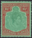 Click for more photos and details Leeward Islands 1944 KGVI 10sh Deep Green + Deep Vermilion Mint SG113c cat £100