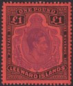 Click for more photos and details Leeward Islands 1951 KGVI £1 Violet and Black on Scarlet p13 Mint SG114c cat £30