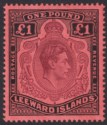 Click for more photos and details Leeward Islands 1944 KGVI £1 Brown-Purple + Black on Salmon p14 Mint SG114b c£45