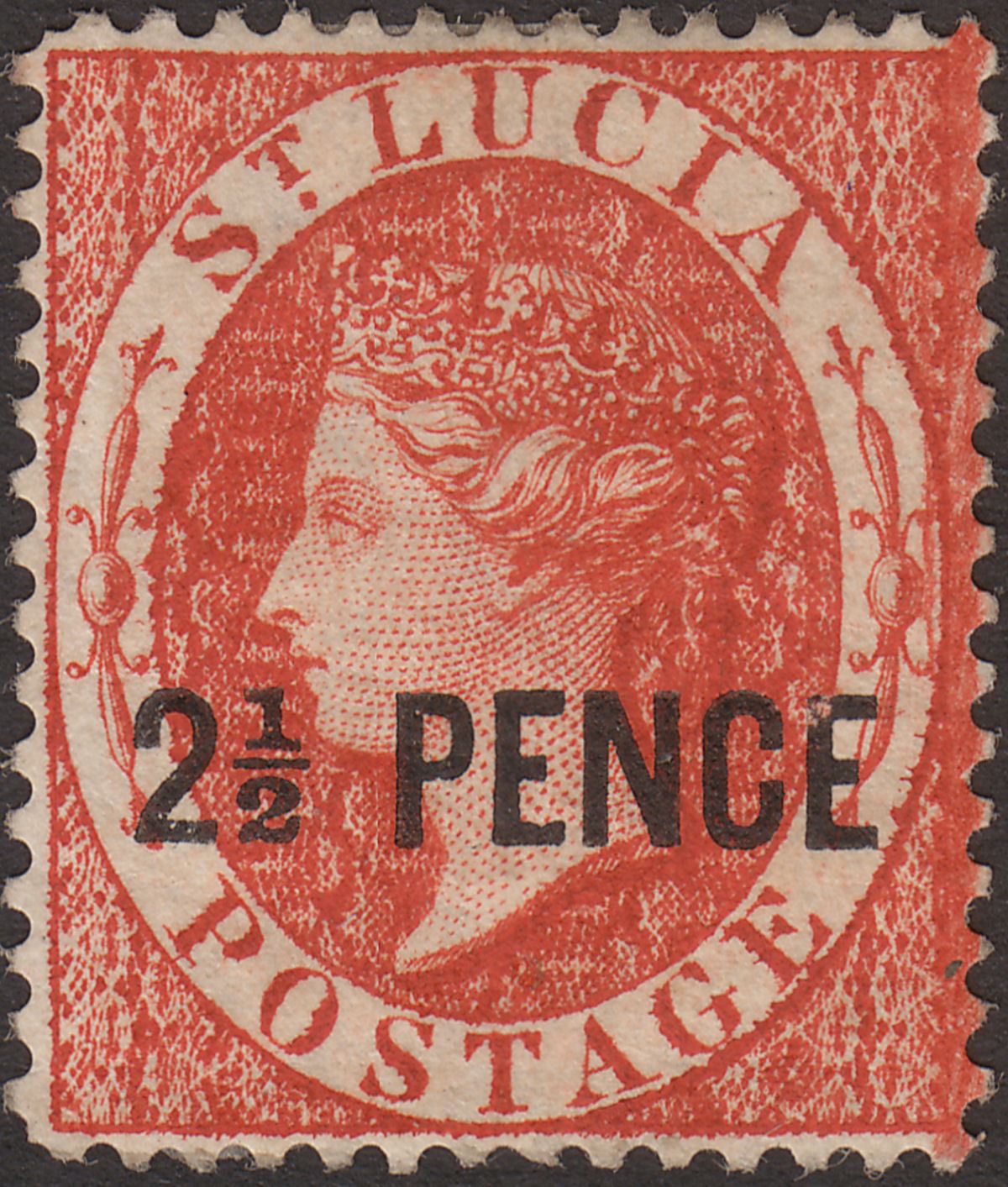 St Lucia 1881 QV 2½d Brown-Red Surcharge Mint SG24 cat £60