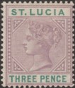 Click for more photos and details St Lucia 1886 QV 3d Dull Mauve and Green Die I Mint SG40 cat £130