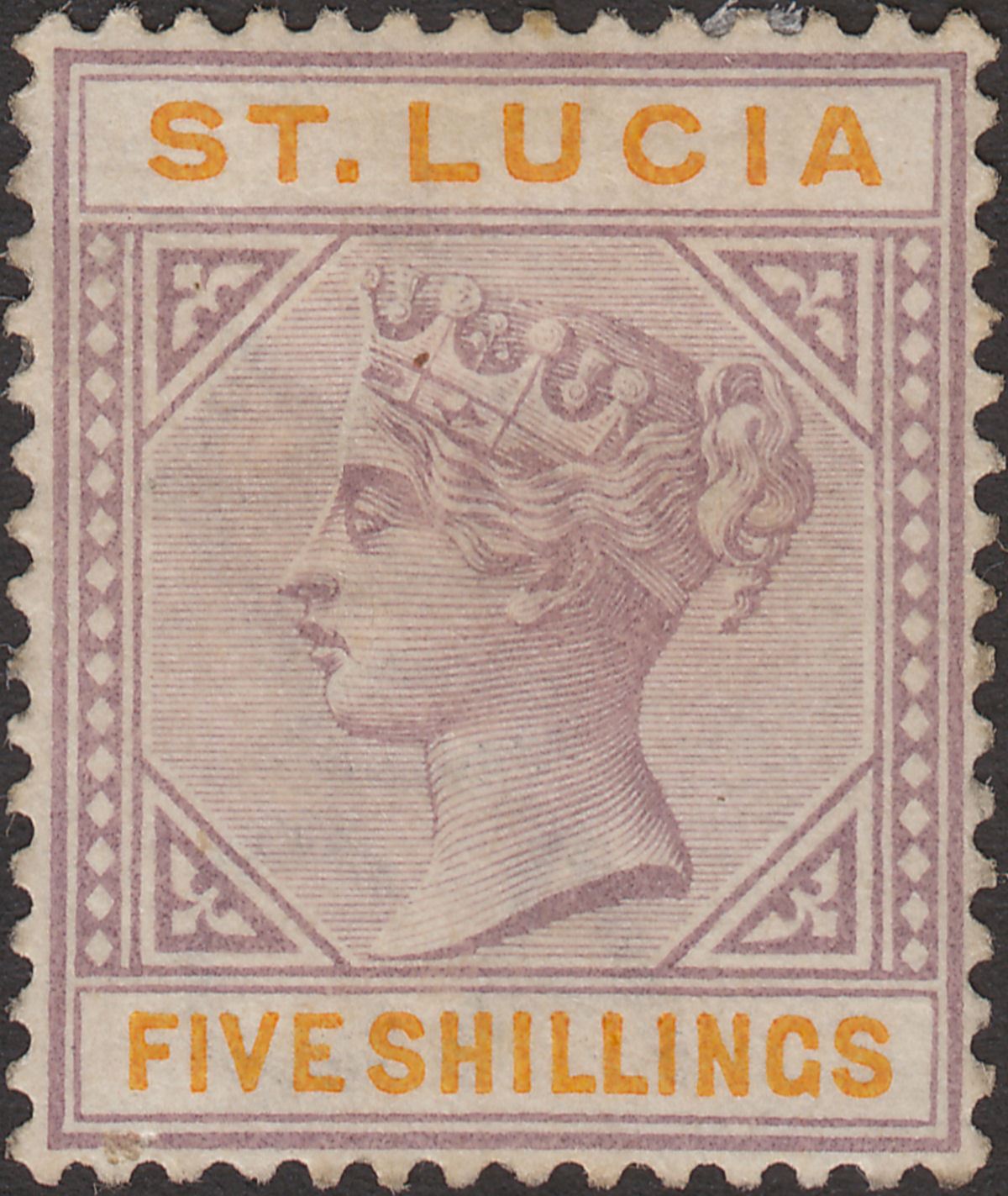 St Lucia 1891 QV 5sh Dull Mauve and Orange Mint SG51 cat £55