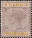 Click for more photos and details St Lucia 1891 QV 5sh Dull Mauve and Orange Mint SG51 cat £55