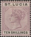 Click for more photos and details St Lucia 1891 QV 10sh Dull Mauve and Black Mint SG52 cat £120