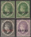 Click for more photos and details St Lucia 1882 QV Surcharge ½d Green x2, 1d Black, 6d Violet Mint SG25-26 SG28