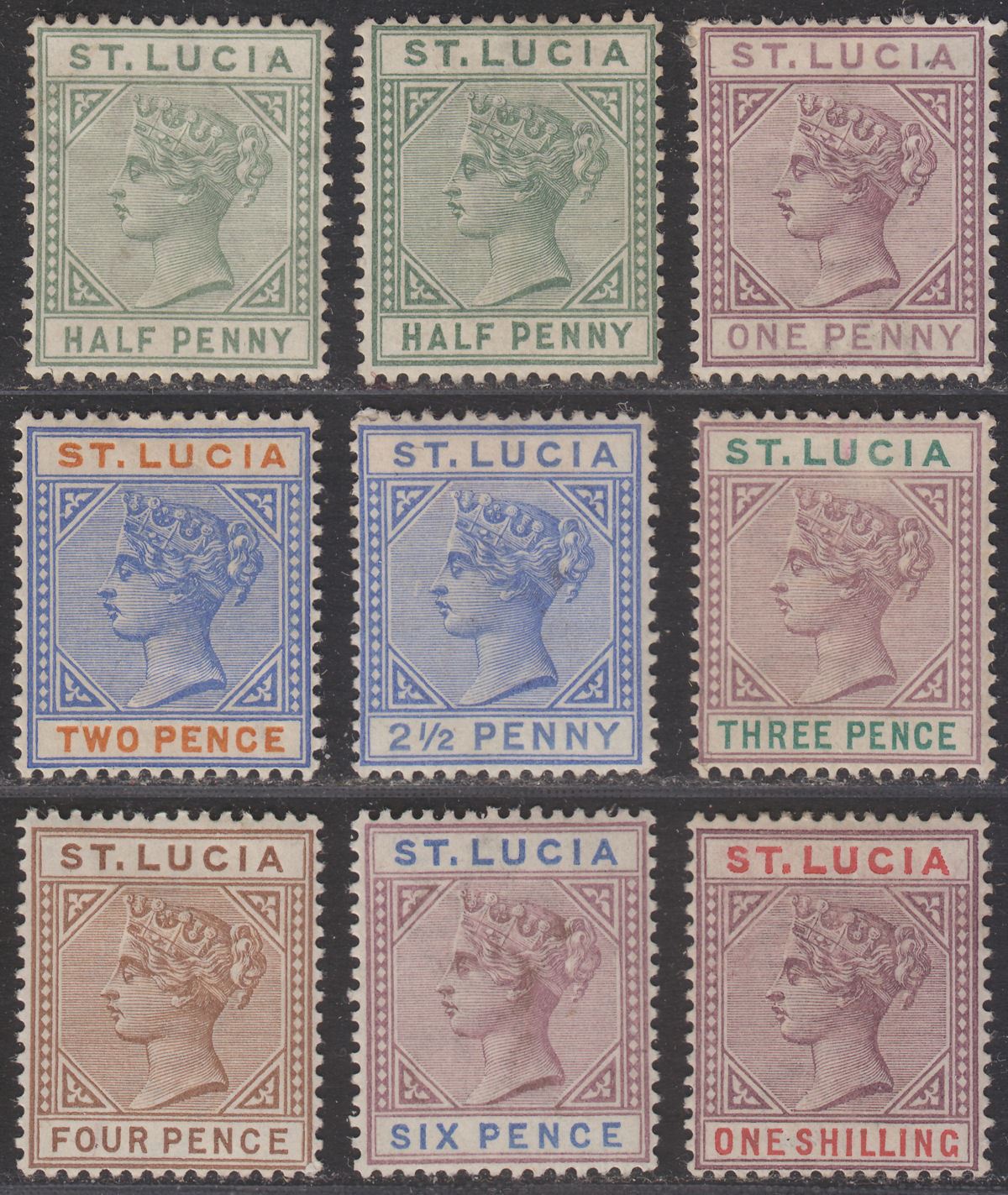 St Lucia 1891-98 Queen Victoria Die II Set to 1sh Mint