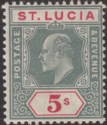 Click for more photos and details St Lucia 1905 KEVII 5sh Green and Carmine Mint SG76 cat £90