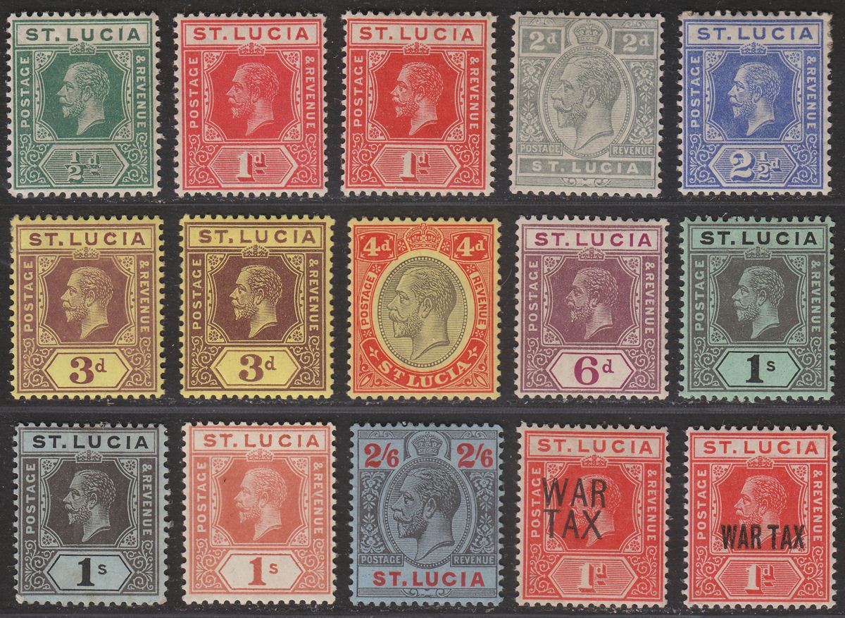 St Lucia 1912-21 King George V Set Mint SG78-87 cat £55 + War Tax