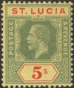 Click for more photos and details St Lucia 1912 King George V 5sh Green and Red on Yellow Mint SG88 cat £40
