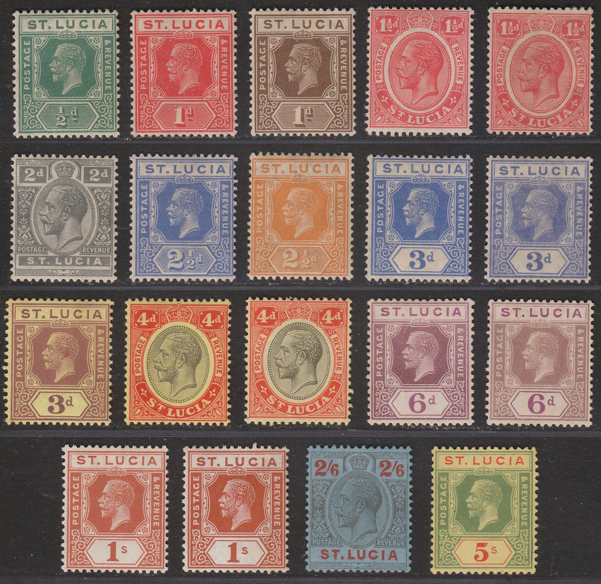 St Lucia 1921-30 King George V Script CA Set Mint SG91-105 cat £150