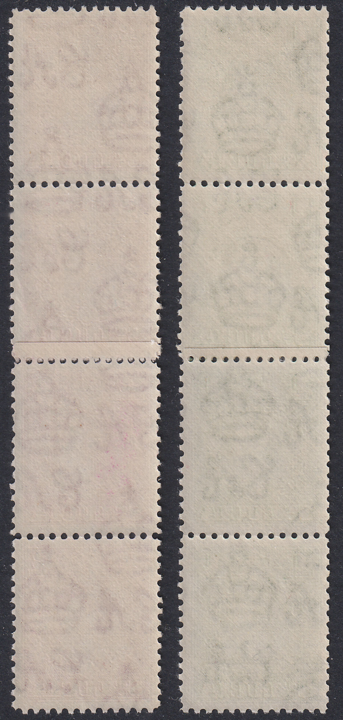 St Lucia 1949 KGVI 1c Green, 2c Magenta p12½ Coil Strips w Join Mint SG146-147