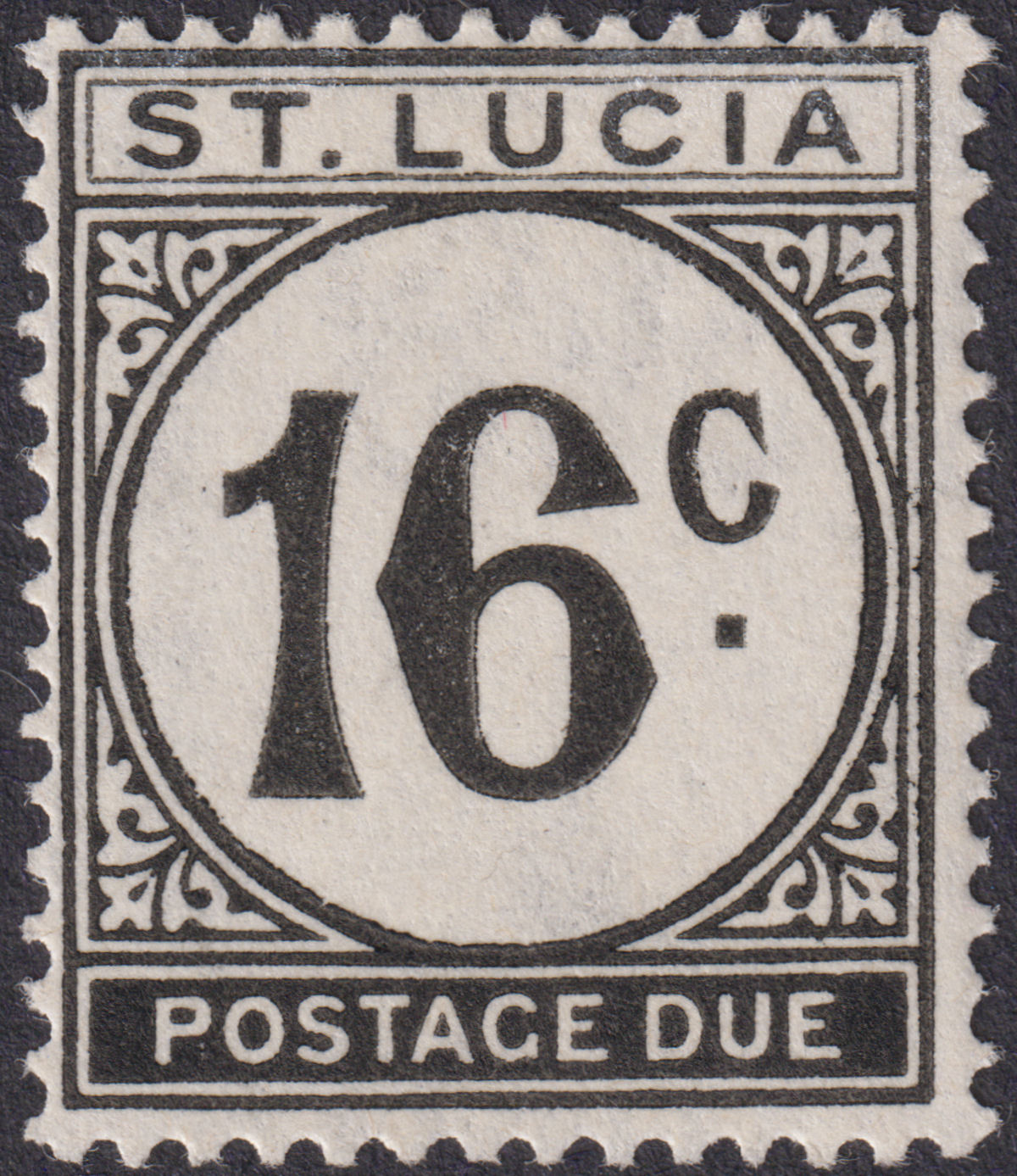 St Lucia 1952 QEII Postage Due 16c Black Ordinary SG D10 cat £15