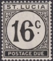 Click for more photos and details St Lucia 1952 QEII Postage Due 16c Black Ordinary SG D10 cat £15