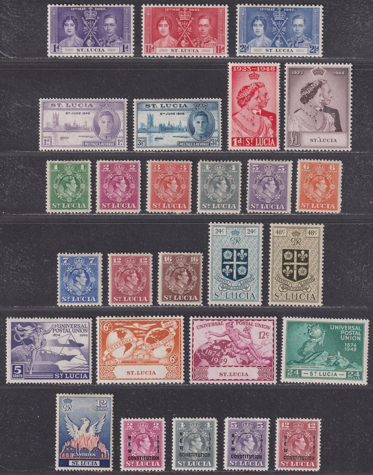 St Lucia 1937-51 KGVI Selection Mint inc Royal Silver Wedding 1d, £1 UPU